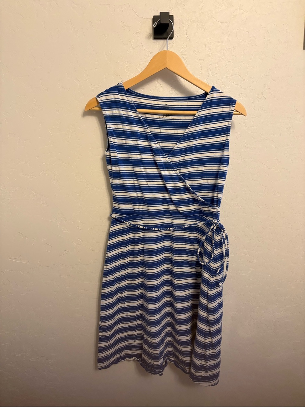 Talbots Blue White Striped Wrap Dress Sleeveless Tie Waist Nautical